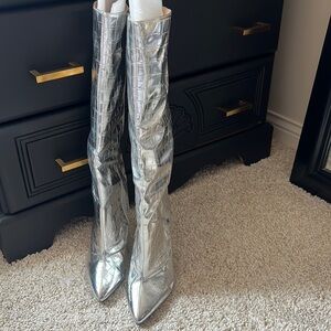 Knee high silver boots